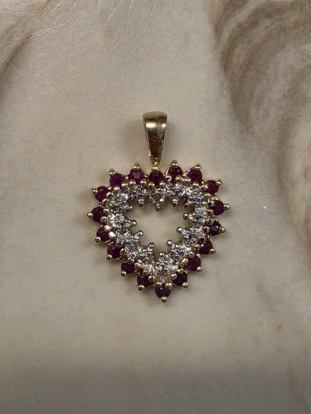 Gold Heart Pendant with Ruby and Diamond Accents